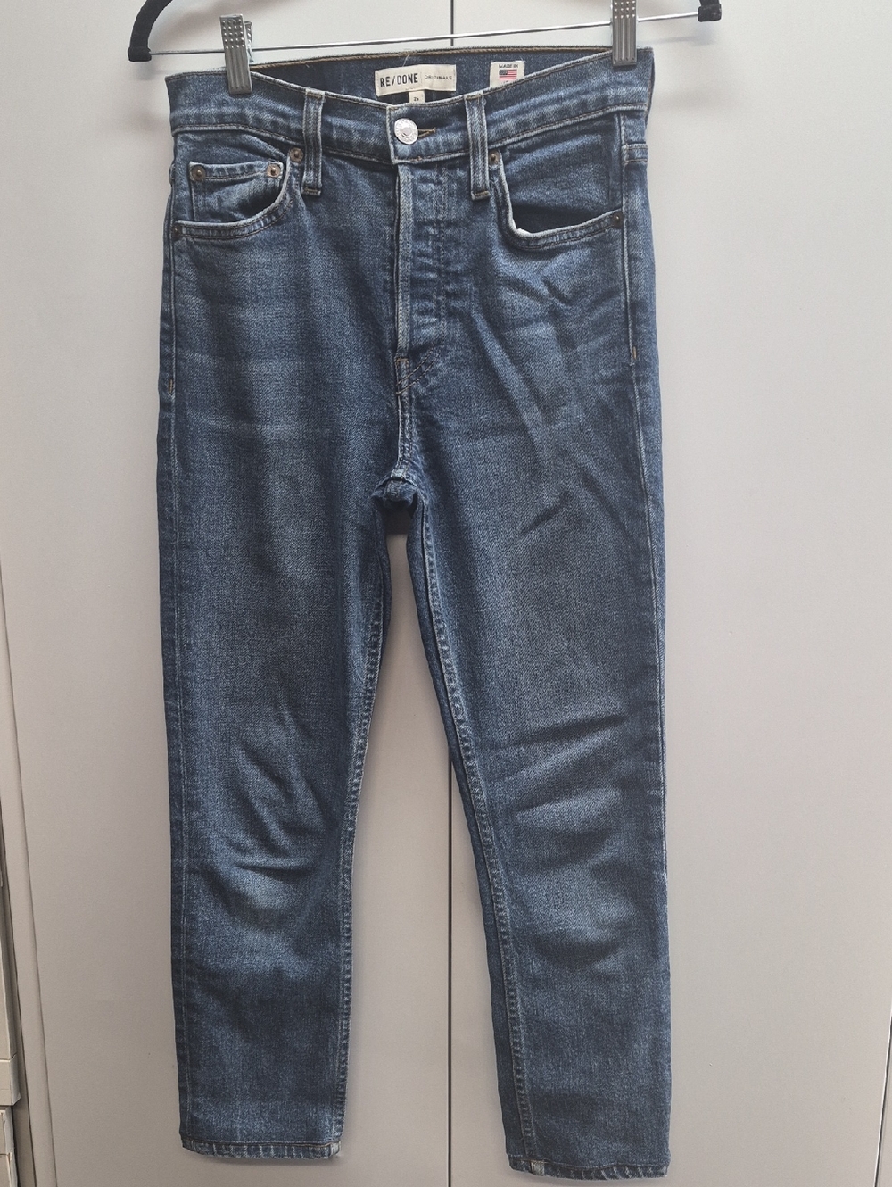 Re/Done Slim Straight Jeans in Washed Blue Denim
